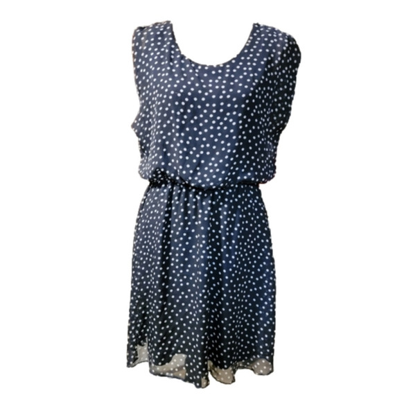 Tacera Navy with White Polka Dot Mini Dress. Excellent Condition. Size  L. - Picture 1 of 5